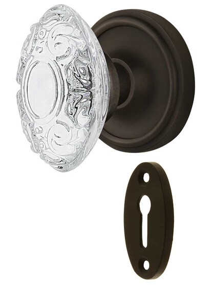 Classic Rosette Mortise-Lock Set with Victorian Crystal-Glass Knobs in Oil-Rubbed Bronze.